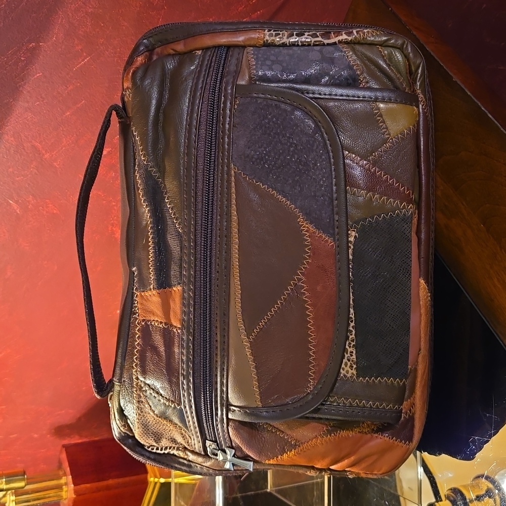 Leather/Suede Patchwork Zip Around Bible Cover W/… - image 1